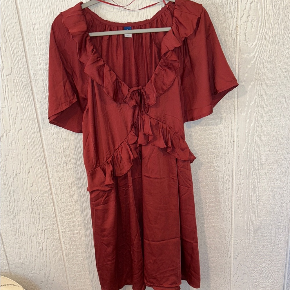 Old Navy Satin Ruffle Mini Dress Red - Picture 2 of 6